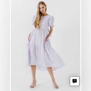 English Factory Lavender Plaid Swing Dress